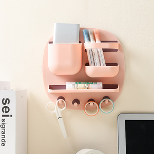 Étagère de rangement murale en plastique ronde rose sans perçage pour salle de bain et cuisine, style minimaliste, support de placard - Product Image 1