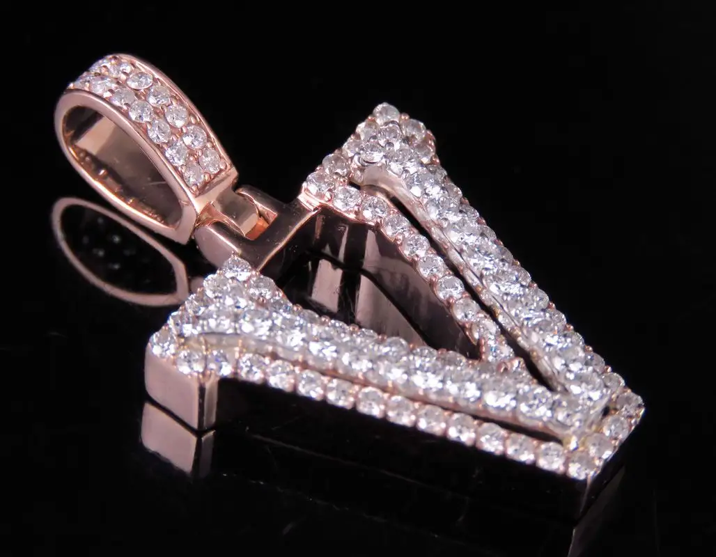 Stunning genuine 10k rose & white gold letter V pendant with moissanite diamond