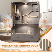 Grande maison pour chat en bois Dongma avec roues, amovible, lavable, enclos intérieur/extérieur, 2 portes, porte en verre ventilée, 57x36x24