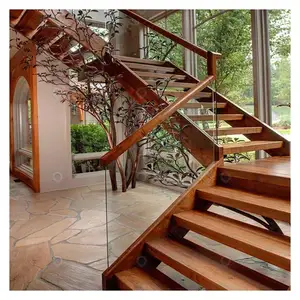 Prima Australian/Canadian Standard Stair Case Modern Interior Staircase With Wooden Steps Exterior Iron Stairs