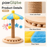 Griffoir pour chat avec corde en jute naturelle, balançoire, base en bois massif et circuit de balles pour chats d'intérieur