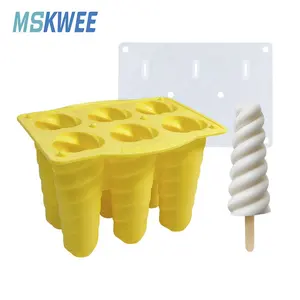 6孔食品级硅胶螺旋冰棒模具DIY可重复使用易释放冰棒制造商冰淇淋冰棒托盘模具带盖