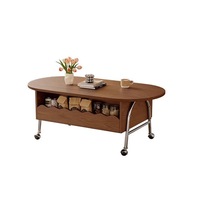 Ensemble de meuble TV moderne minimaliste en bois et table basse ovale relevable avec rangement, mobilier de salon intérieur au design unique