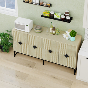 Modern Solid Wood 4-Door <b>Sideboard</b> with Storage Adjustable Shelves <b>for</b> Living Room & Dining - Product Image 2