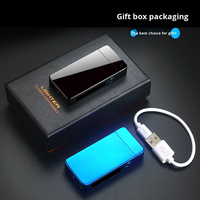 Briquet électrique à double arc rechargeable par USB, coupe-vent, sans flamme, en alliage de zinc, avec indicateur de batterie LED, design classique, cadeaux d'affaires