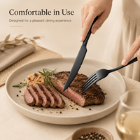 Cuillère, fourchette et couteau à steak modernes finition noire pour restaurant, hôtel, vente en gros, couverts en acier inoxydable