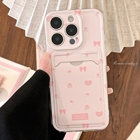 Étui de téléphone coréen mignon rose avec porte-cartes pour iPhone 17 Air 16 15 14 13 12 11 Pro Max X XR Plus, coque souple antichoc avec portefeuille