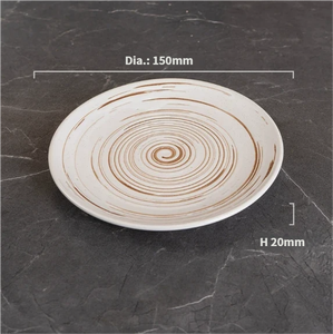 Assiette à dîner en céramique de style japonais, peinte à la main avec un motif en spirale, vaisselle rustique en grès, design ondulé, assiettes rondes pour restaurant - Product Image 4