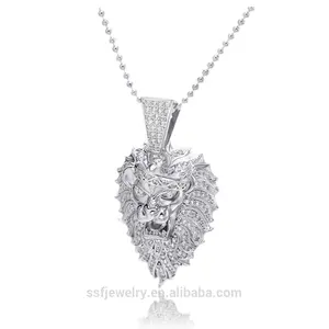 hip hop jewelry boy design white gold iced cz diamond 3d lion pendant