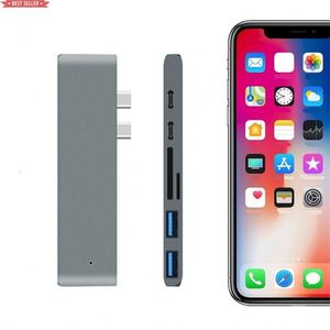 Jumon đa chức năng Loại C kép HUB Adapter Màn hình hiển thị cho điện thoại máy tính xách tay Docking <span class=keywords><strong>Station</strong></span> 7 trong 1 Dock kép USB C HUB - Product Image 1