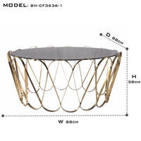 Table basse Aquarius avec plateau en verre fumé et base en laiton plaqué or, design moderne élégant
