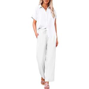 2025 femmes été décontracté deux pièces ensembles ample XS taille lin tenues avec au-dessus du genou Shorts et hauts courts - Product Image 2