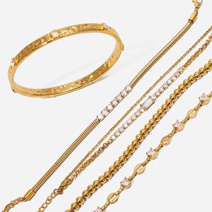 Stainless Steel Zircon <b>Bracelet</b> Women's Party Jewelry <b>Set</b> Elegant European American Style Ball Shape Bezel Setting - Product Image 1