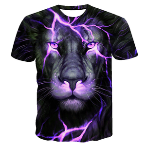 Lion 3D Printed Short Sleeve T-Shirt Men's Casual O-Neck <b>Animal</b> <b>Pattern</b> Regular Fit Polyester Woven Shirt - Product Image 1