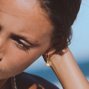 Pendientes Colgantes en Forma <span class=keywords><strong>de</strong></span> Abanico, Chapados en <span class=keywords><strong>Oro</strong></span> <span class=keywords><strong>de</strong></span> 18K, Bonitos y Modernos, <span class=keywords><strong>de</strong></span> Acero Inoxidable, para Mujer, Accesorios <span class=keywords><strong>de</strong></span> Regalo - Product Image 3