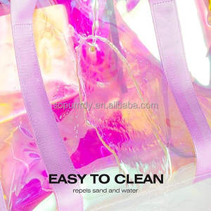 女性のためのカスタムロゴラージビーチバッグ防水チッププルーフビーチトート虹色のバッグプール用防水ポケット付き - Product Image 4