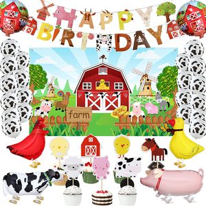 Set per Festa di <span class=keywords><strong>Compleanno</strong></span> a Tema Animali della <span class=keywords><strong>Fattoria</strong></span> LEMON, Decorazioni con Sfondo Stalla, Articoli per Feste a Tema Mucca per Bambini - Product Image 1