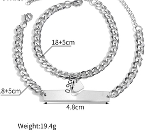 Ensemble de bracelets en acier inoxydable à la mode pour femmes et hommes, cœur creux pour couple, chaîne couleur argent, bijoux, cadeau pour la Saint-Valentin - Product Image 3