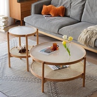 Table basse nordique de luxe minimaliste moderne faite à la main SWT 2026 en bois massif, verre et rotin, montage facile, pour salon et maison