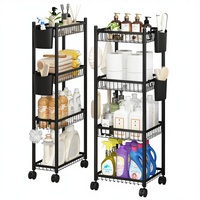 Chariot de rangement mobile sur pied en métal à 3/4 niveaux pour espaces étroits de salle de bain et toilettes, sans installation requise, exclusivité transfrontalière