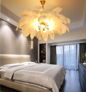Lustres en plumes d'autruche nordiques, décoration de chambre à coucher, salon, luminaire de plafond, plumes blanches, lampes suspendues - Product Image 1