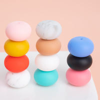 Cuentas de Silicona de Grado Alimenticio, No Tóxicas, de 23 mm, Color Sólido Personalizado, Forma Ovalada Plana, Coloridas, Certificadas por la CE, para la Fabricación de Joyería y Artículos para Bebés