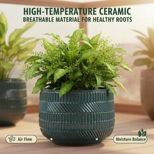 Grand <span class=keywords><strong>pot</strong></span> en céramique avec trous <span class=keywords><strong>de</strong></span> drainage, finition émaillée, durable, moderne, pour plantes d'intérieur/extérieur, pour fleurs et plantes vertes - Product Image 4