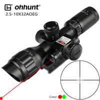 Lunette de visée compacte Ohhunt 2.5-10x32 Combo avec réticule éclairé rouge et vert, viseur tactique avec laser rouge