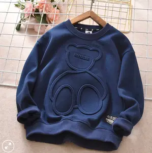 High Quality Winter 2d Logo Print Thick Cotton 3d Embossed Bear Baby Hoodies Custom Unisex Plain Blank Oversize Sweatshirts