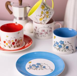Commercio all'ingrosso carino gatto e fiore in ceramica piattino set stoviglie in porcellana con colori vivaci alla moda per la casa e la caffetteria essenziali per la ristorazione - Product Image 4