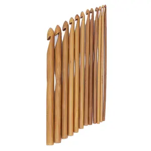 12 大小竹柄钩针钩编织物 3毫米-10毫米竹针织套装
