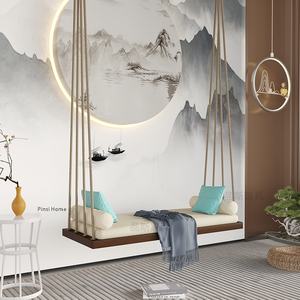 ठोस लकड़ी के इनडोर-आउटडोर रॉकिंग चेयर हैममॉक सिंगल डबल सुरुचिपूर्ण आउटडोर स्विंग फांसी की टोकरी - Product Image 4