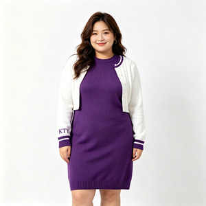 Abito in <span class=keywords><strong>Maglia</strong></span> Casual da Donna Taglie Forti, <span class=keywords><strong>Vestito</strong></span> Midi in <span class=keywords><strong>Maglia</strong></span> per Donne Curvy, Completo Due Pezzi con Ricami - Product Image 3