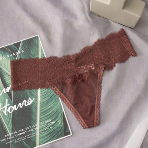 Tanga de encaje con pestañas para mujer, bragas de malla transparente con lunares, ropa interior de cintura baja para mujer, lencería sexy transparente para mujer, OEM ODM - Product Image 1
