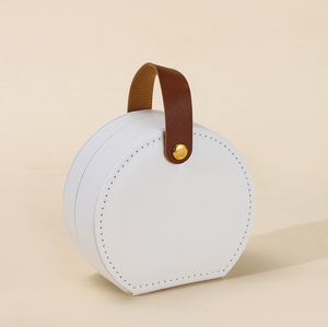 Multi-color PU Leather Travel Jewelry <b>Box</b> <b>Mini</b> Round <b>Jewellery</b> Organizer Case With Handle For Rings Earrings Necklaces Storage - Product Image 5