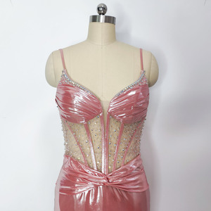 Nueva moda <span class=keywords><strong>verde</strong></span> <span class=keywords><strong>azulado</strong></span> sin mangas Blush Spaghetti Straps sirena metálico <span class=keywords><strong>largo</strong></span> corsé <span class=keywords><strong>vestido</strong></span> de fiesta con abertura - Product Image 5