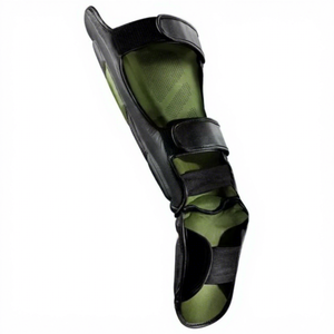 Protège-tibias en cuir PU noir et vert avec fermeture auto-agrippante, légers, protection complète, protection universelle pour les jambes - Product Image 3