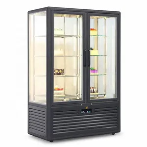 Sang trọng khung màu đen 2 cửa kính hiển thị thẳng đứng tủ lạnh bánh bánh tủ lạnh quay trưng bày