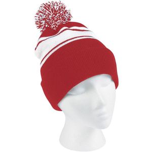 Custom Logo Striped Pom Pom Beanie Cuffed Winter Knit <b>Hat</b> Sports Headwear for Holiday Giveaways - Product Image 4