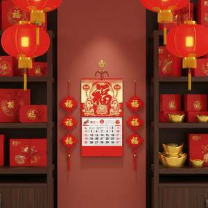 Calendario de Pared con el Carácter <span class=keywords><strong>Fu</strong></span> del Año Nuevo Chino 2026, Calendario Lunar Personalizado al por Mayor para Escritorio y Pared - Product Image 2