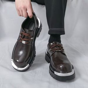 <b>Mens</b> Black <b>Platform</b> <b>Shoes</b> Casual Fashion Chunky Sneakers Classic Lace up Loafers With Metal Hardware for Daily Street Wear - Product Image 1