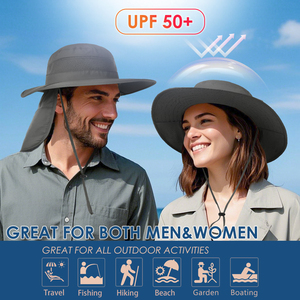 Chapeau de soleil pliable UPF50 + pour hommes et femmes avec rabat de cou pliable et large bord Bucket Safari Cap pour la <span class=keywords><strong>randonnée</strong></span>, le jardinage et la pêche - Product Image 2