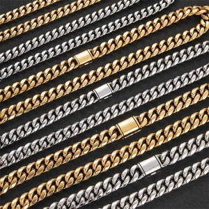 Collier et bracelet pour homme en acier inoxydable, style Hip Hop, avec fermoir à rabat, chaîne cubaine plaquée or poli, vente en gros - Product Image 2