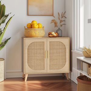 Mobiletto Buffet con Due Ante e 4 Scomparti, Armadietto da Bagno in Legno Massello - Product Image 4