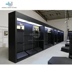 Factory Directly OEM ODM Modern Golf Shop Design Black Large Golf Wood Wall Cabinet Tailor Made Golf Club Display Rack