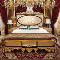 Lit double en velours de style français, luxe vintage, feuille d'or, bois massif, lit de mariage, chambre principale européenne, 1,8 m, meubles de maison