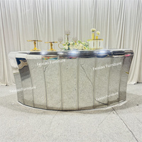 Meubles de bar de luxe miroir en acier inoxydable argenté table de bar de forme ronde en verre