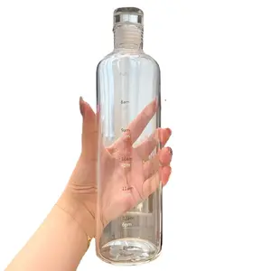 Оптовая продажа, не содержит Бисфенол А, 750 мл, Нетоксичная Веселая Минимальная креативная Модная Стеклянная Зеленая Бутылка для питьевой воды с метками времени