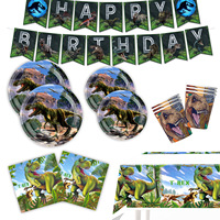 Ensemble de vaisselle jetable en papier sur le thème du dinosaure T-Rex pour fête d'anniversaire d'enfants