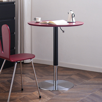 Tavolo da Bar Regolabile in Altezza con Piano in MDF Ecologico e Base in Acciaio Inox con Sollevamento a Gas per Casa, Caffè e Uso Commerciale, Colore Caramella, Design Moderno
